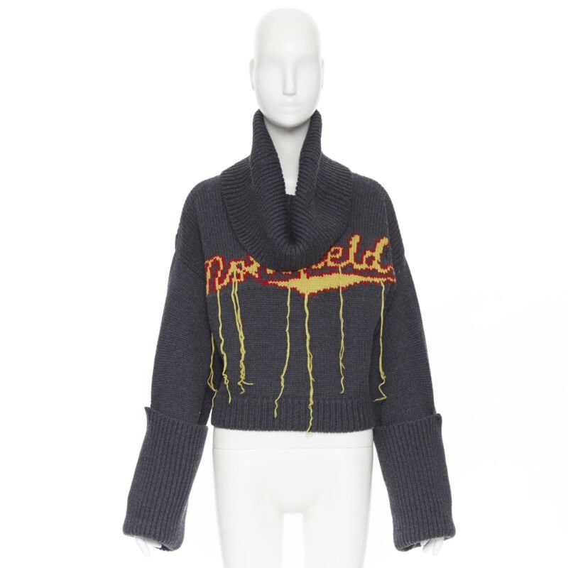 MONSE MONSE 100% wool Monsfield fringe intarsia knit oversized cropped sweater S Size S / US 4 / IT 40 - 2 Thumbnail