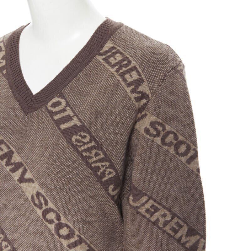 Jeremy Scott vintage JEREMY SCOTT PARIS brown logo intarsia merino wool short sweater S Size S / US 4 / IT 40 - 2 Thumbnail
