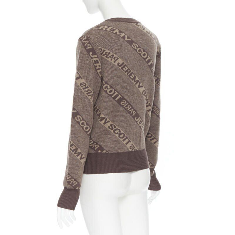 Jeremy Scott vintage JEREMY SCOTT PARIS brown logo intarsia merino wool short sweater S Size S / US 4 / IT 40 - 7 Thumbnail