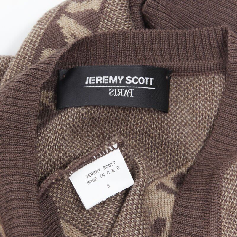 Jeremy Scott vintage JEREMY SCOTT PARIS brown logo intarsia merino wool short sweater S Size S / US 4 / IT 40 - 9 Thumbnail