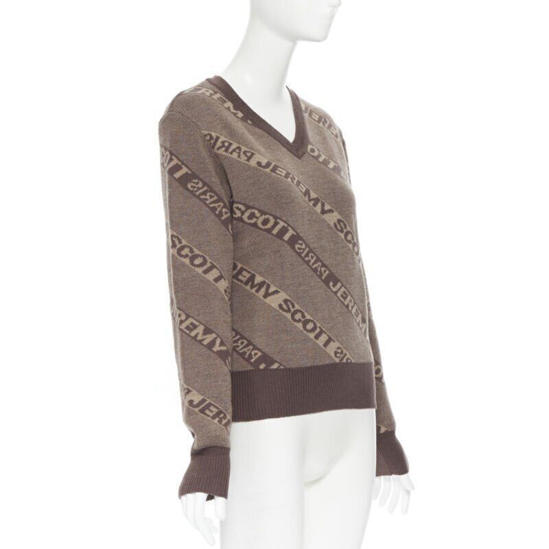 Jeremy Scott vintage JEREMY SCOTT PARIS brown logo intarsia merino wool short sweater S Size S / US 4 / IT 40 - 4 Thumbnail