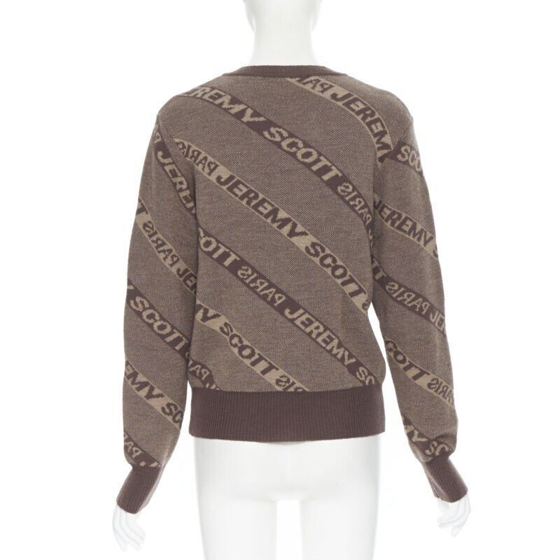 Jeremy Scott vintage JEREMY SCOTT PARIS brown logo intarsia merino wool short sweater S Size S / US 4 / IT 40 - 6 Thumbnail