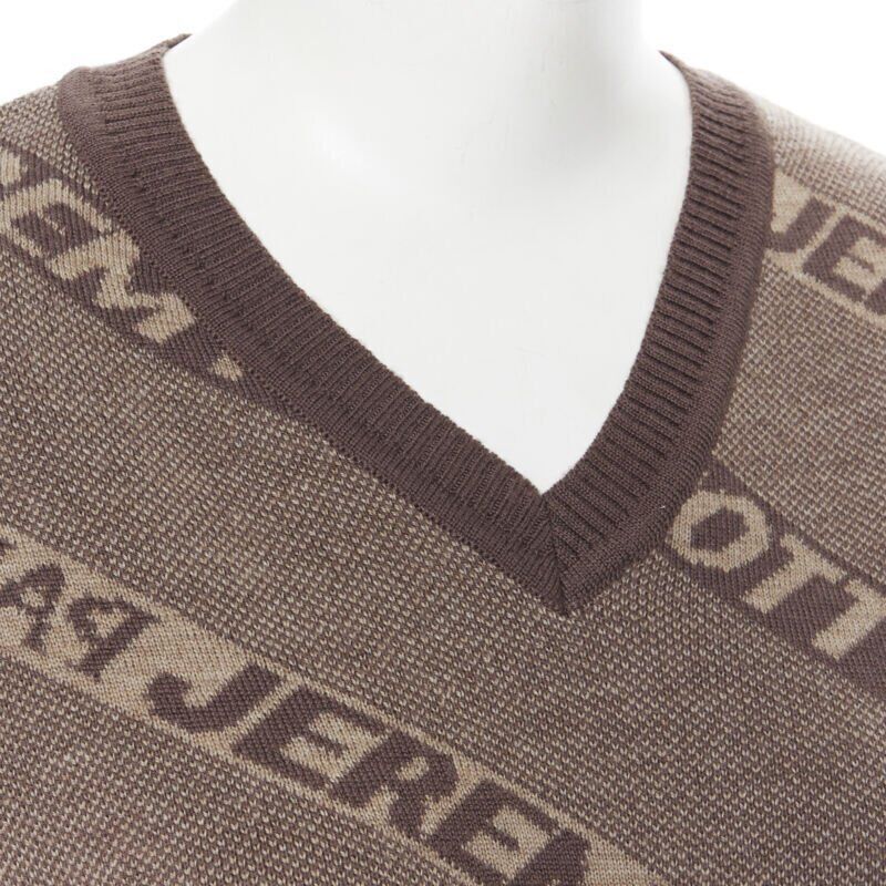 Jeremy Scott vintage JEREMY SCOTT PARIS brown logo intarsia merino wool short sweater S Size S / US 4 / IT 40 - 8 Thumbnail