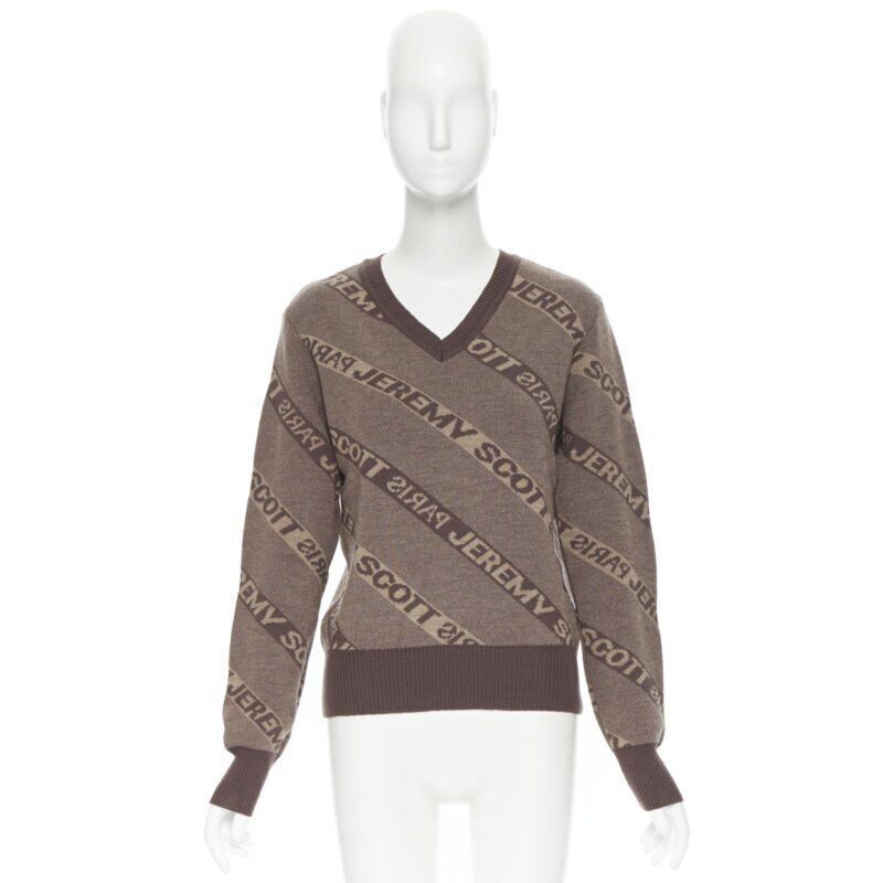 Jeremy Scott vintage JEREMY SCOTT PARIS brown logo intarsia merino wool short sweater S Size S / US 4 / IT 40 - 3 Thumbnail