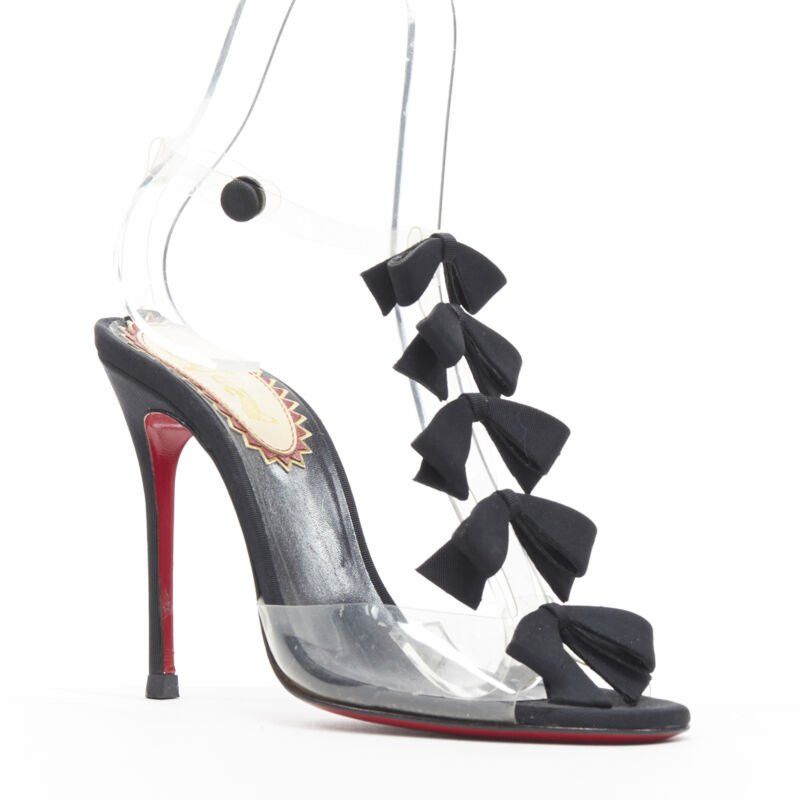Christian Louboutin CHRISTIAN LOUBOUTIN Bow Bow black grosgrain ribbon PVC t-strap sandal heels EU36 Size US 6 / IT 36 - 2 Thumbnail