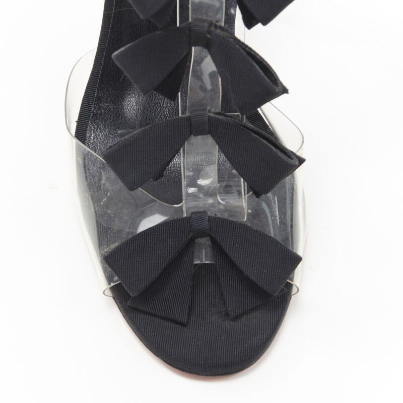 Christian Louboutin CHRISTIAN LOUBOUTIN Bow Bow black grosgrain ribbon PVC t-strap sandal heels EU36 Size US 6 / IT 36 - 8 Thumbnail
