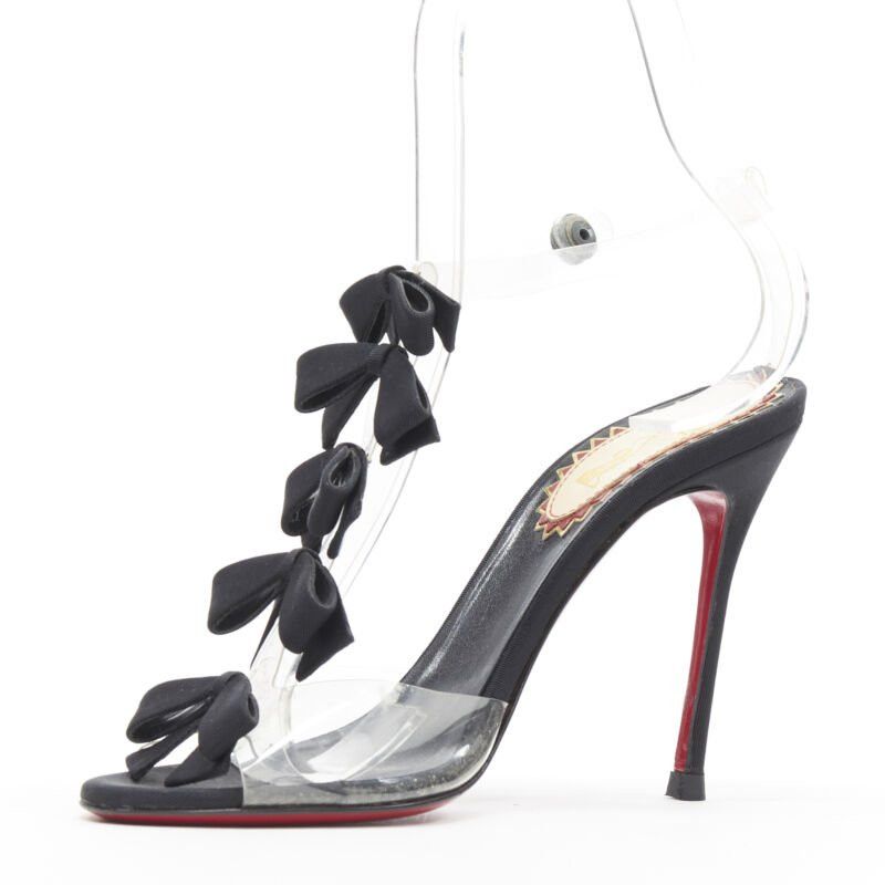Christian Louboutin CHRISTIAN LOUBOUTIN Bow Bow black grosgrain ribbon PVC t-strap sandal heels EU36 Size US 6 / IT 36 - 4 Thumbnail