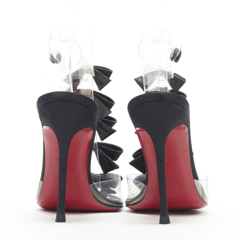 Christian Louboutin CHRISTIAN LOUBOUTIN Bow Bow black grosgrain ribbon PVC t-strap sandal heels EU36 Size US 6 / IT 36 - 5 Thumbnail
