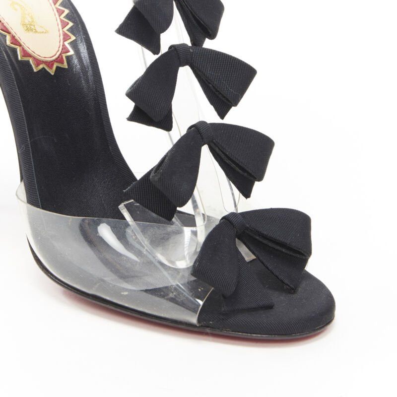 Christian Louboutin CHRISTIAN LOUBOUTIN Bow Bow black grosgrain ribbon PVC t-strap sandal heels EU36 Size US 6 / IT 36 - 7 Thumbnail