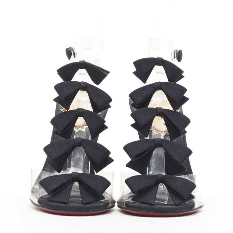 Christian Louboutin CHRISTIAN LOUBOUTIN Bow Bow black grosgrain ribbon PVC t-strap sandal heels EU36 Size US 6 / IT 36 - 3 Thumbnail