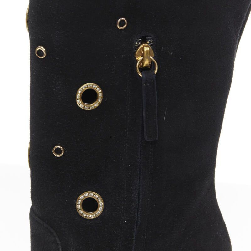 Giuseppe Zanotti new GIUSEPPE ZANOTTI black suede gold crystal eyelet high heel tall boots EU37 Size US 7 / IT 37 - 11 Thumbnail