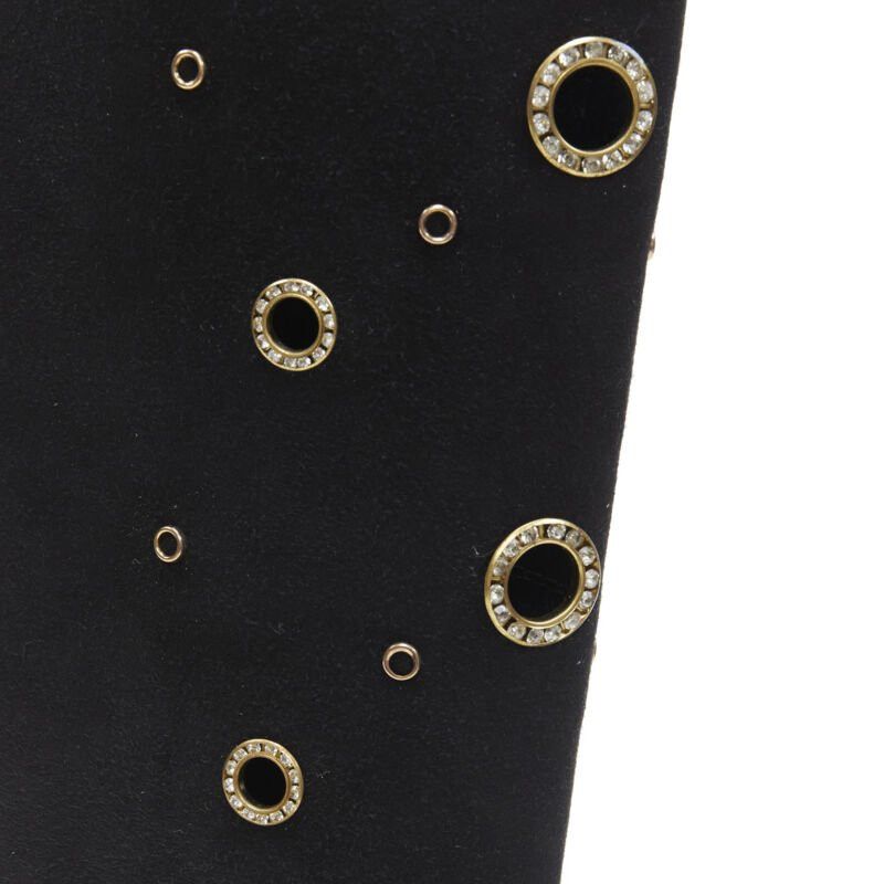 Giuseppe Zanotti new GIUSEPPE ZANOTTI black suede gold crystal eyelet high heel tall boots EU37 Size US 7 / IT 37 - 9 Thumbnail