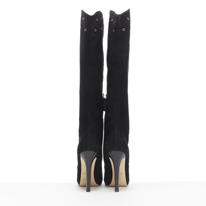Giuseppe Zanotti new GIUSEPPE ZANOTTI black suede gold crystal eyelet high heel tall boots EU37 Size US 7 / IT 37 - 5 Thumbnail