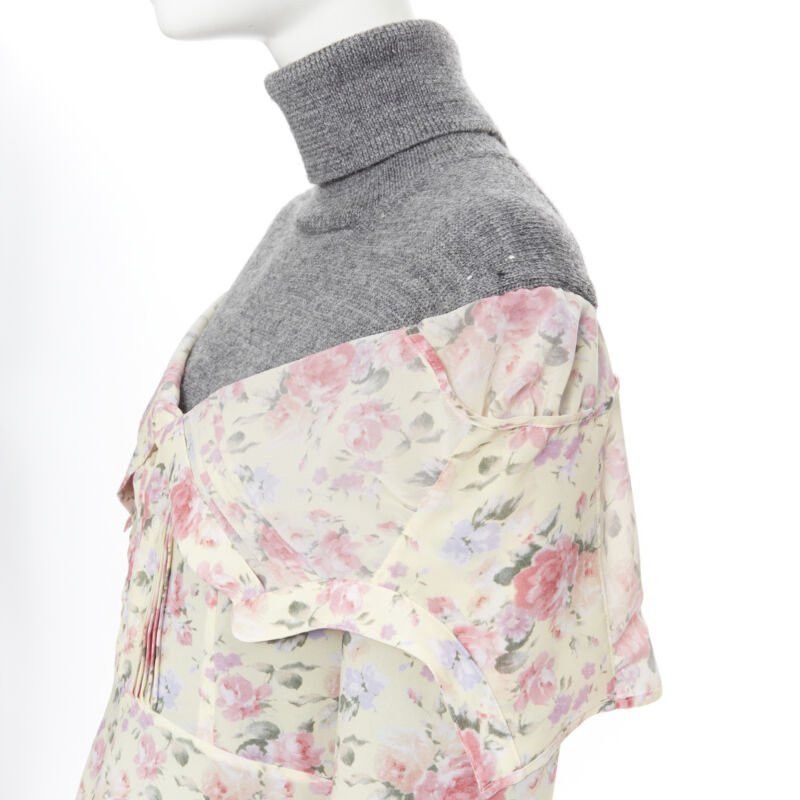 Junya Watanabe JUNYA WATANABE CDG AW18 Runway grey wool turtleneck yellow floral dress XS Size XS / US 0-2 / IT 36-38 - 2 Thumbnail
