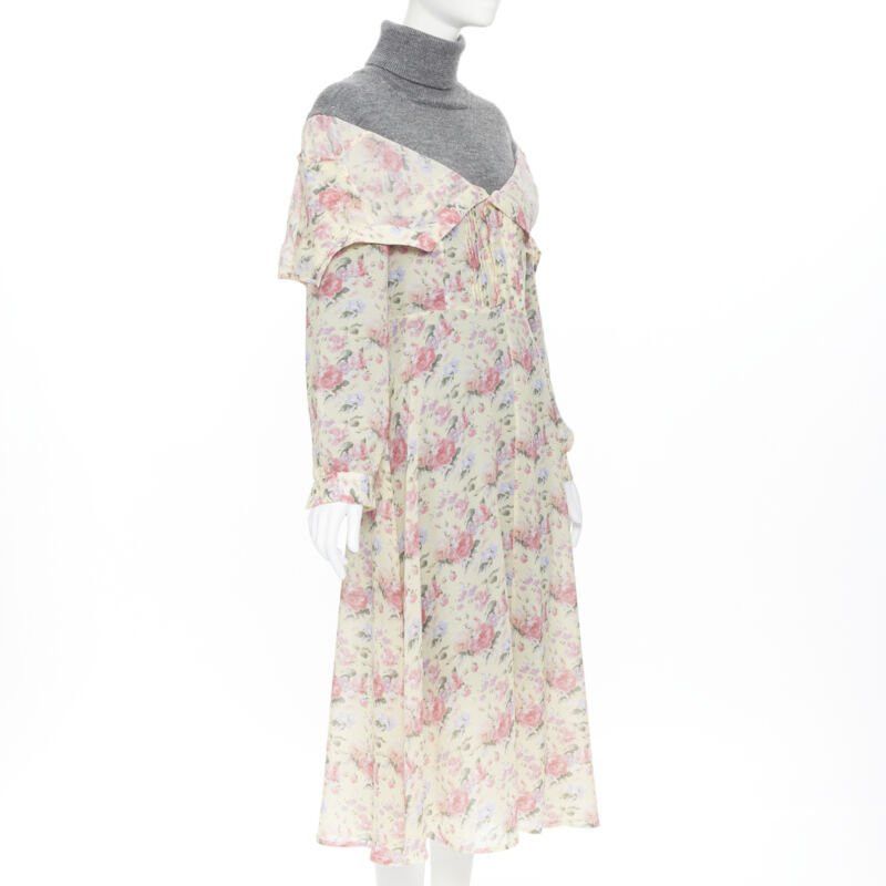 Junya Watanabe JUNYA WATANABE CDG AW18 Runway grey wool turtleneck yellow floral dress XS Size XS / US 0-2 / IT 36-38 - 3 Thumbnail