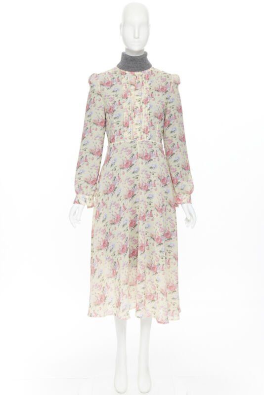 Junya Watanabe JUNYA WATANABE CDG AW18 Runway grey wool turtleneck yellow floral dress XS Size XS / US 0-2 / IT 36-38 - 9 Thumbnail