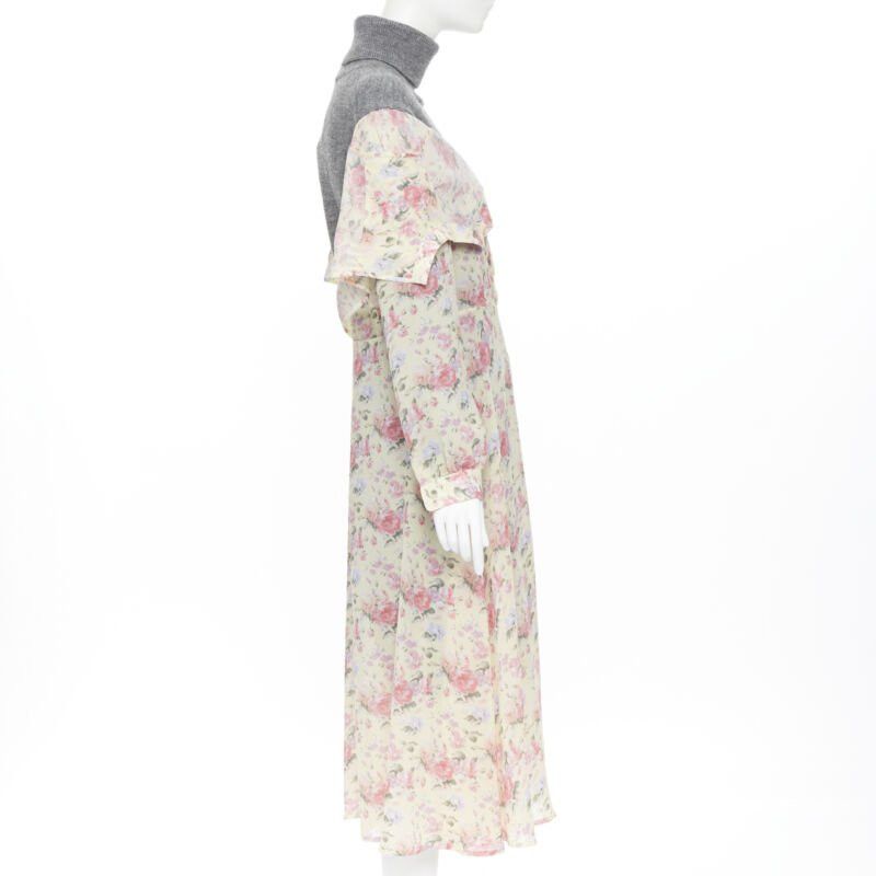 Junya Watanabe JUNYA WATANABE CDG AW18 Runway grey wool turtleneck yellow floral dress XS Size XS / US 0-2 / IT 36-38 - 4 Thumbnail