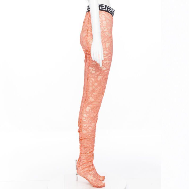 Versace new VERSACE Underwear Medusa Greca waist band orange floral lace tights M Size ONE SIZE - 4 Thumbnail