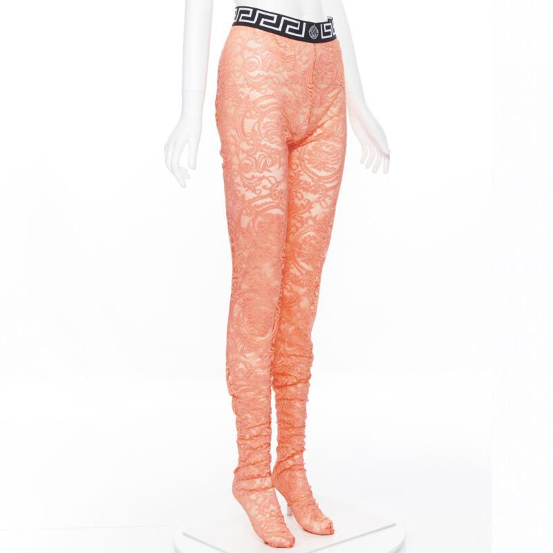 Versace new VERSACE Underwear Medusa Greca waist band orange floral lace tights M Size ONE SIZE - 3 Thumbnail
