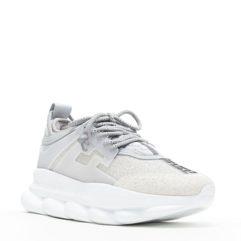 Versace new VERSACE Chain Reaction Reflective Silver Crystal Rhinestone sneaker EU40 US7 Size US 7 / EU 40 - 3 Thumbnail