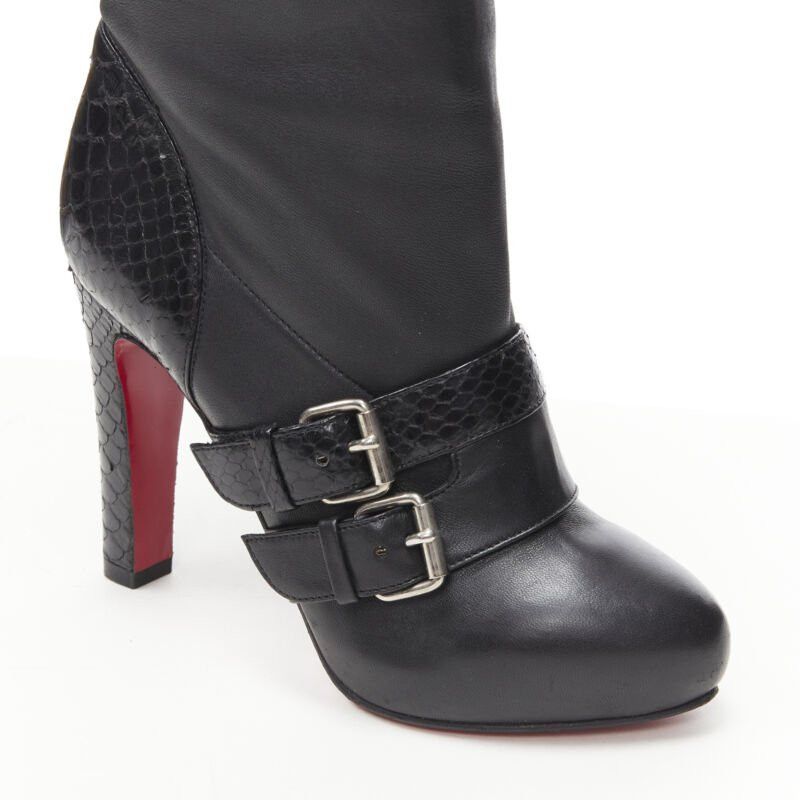 Christian Louboutin CHRISTIAN LOUBOUTIN Loubi Bike black scaled leather buckle platform boot EU37 Size US 7 / IT 37 - 8 Thumbnail