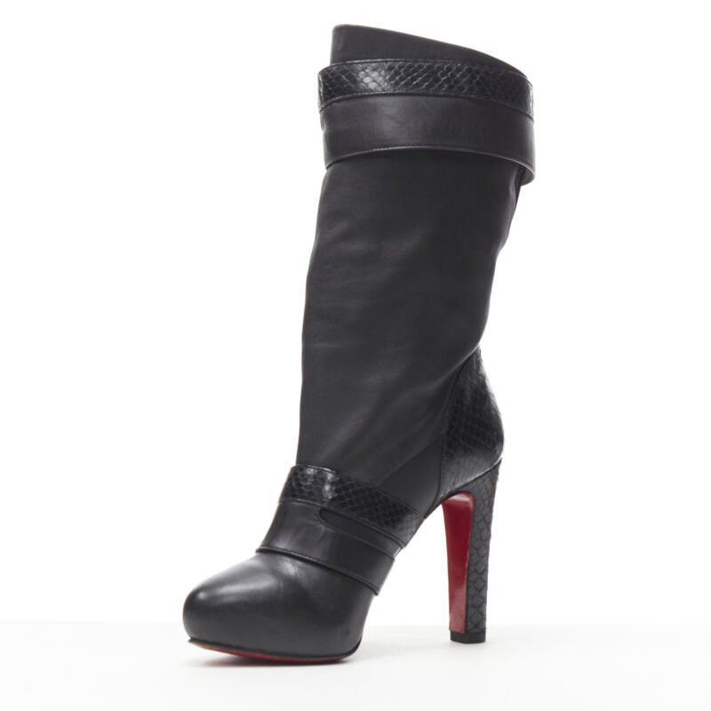 Christian Louboutin CHRISTIAN LOUBOUTIN Loubi Bike black scaled leather buckle platform boot EU37 Size US 7 / IT 37 - 4 Thumbnail