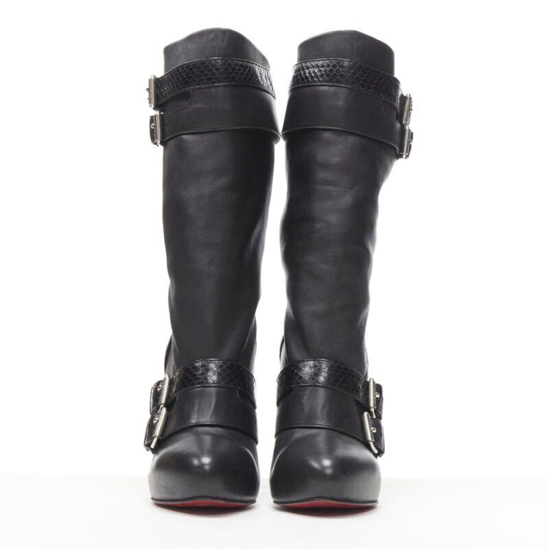Christian Louboutin CHRISTIAN LOUBOUTIN Loubi Bike black scaled leather buckle platform boot EU37 Size US 7 / IT 37 - 3 Thumbnail