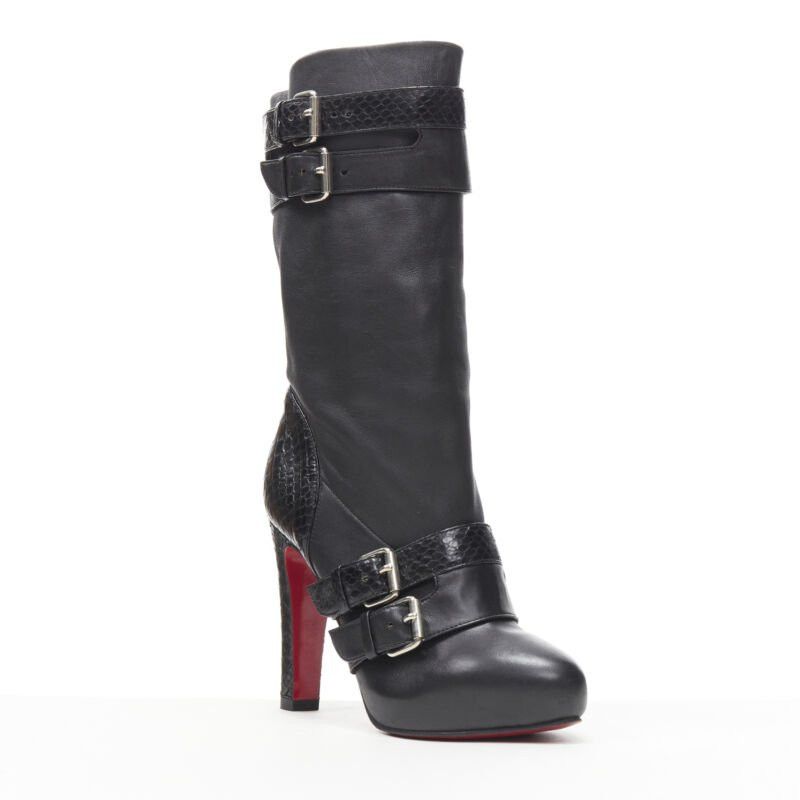 Christian Louboutin CHRISTIAN LOUBOUTIN Loubi Bike black scaled leather buckle platform boot EU37 Size US 7 / IT 37 - 2 Thumbnail