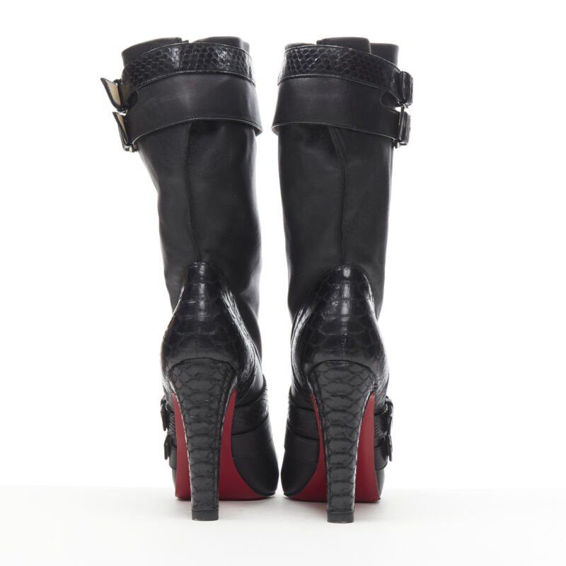 Christian Louboutin CHRISTIAN LOUBOUTIN Loubi Bike black scaled leather buckle platform boot EU37 Size US 7 / IT 37 - 5 Thumbnail