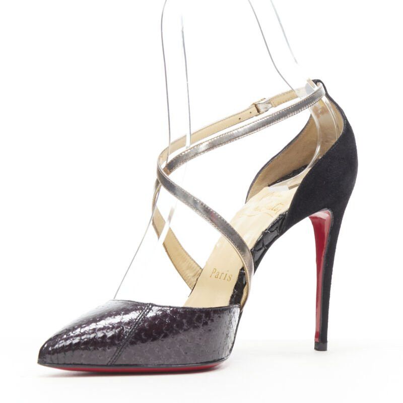 Christian Louboutin new CHRISTIAN LOUBOUTIN Cross Blake black leather metallic cross strap pump EU36 Size US 6 / IT 36 - 4 Thumbnail