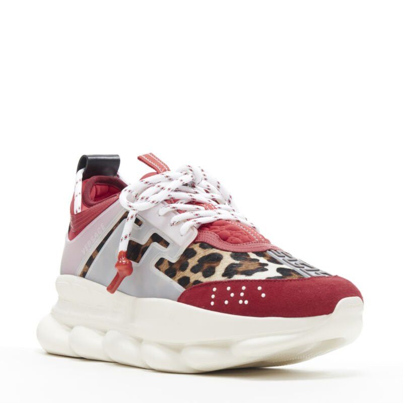 Versace new VERSACE Chain Reaction Red Wild Leopard low chunky sneaker EU38 US5 Size US 5 / EU 37 - 2 Thumbnail