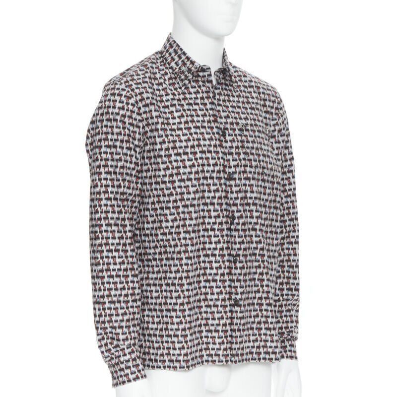 Prada new PRADA 2018 Losanga abstract geometric print studded collar shirt EU39 M Size US M / EU 48-50 / 2 - 3 Thumbnail