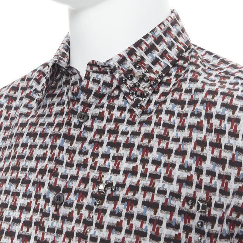 Prada new PRADA 2018 Losanga abstract geometric print studded collar shirt EU39 M Size US M / EU 48-50 / 2 - 2 Thumbnail