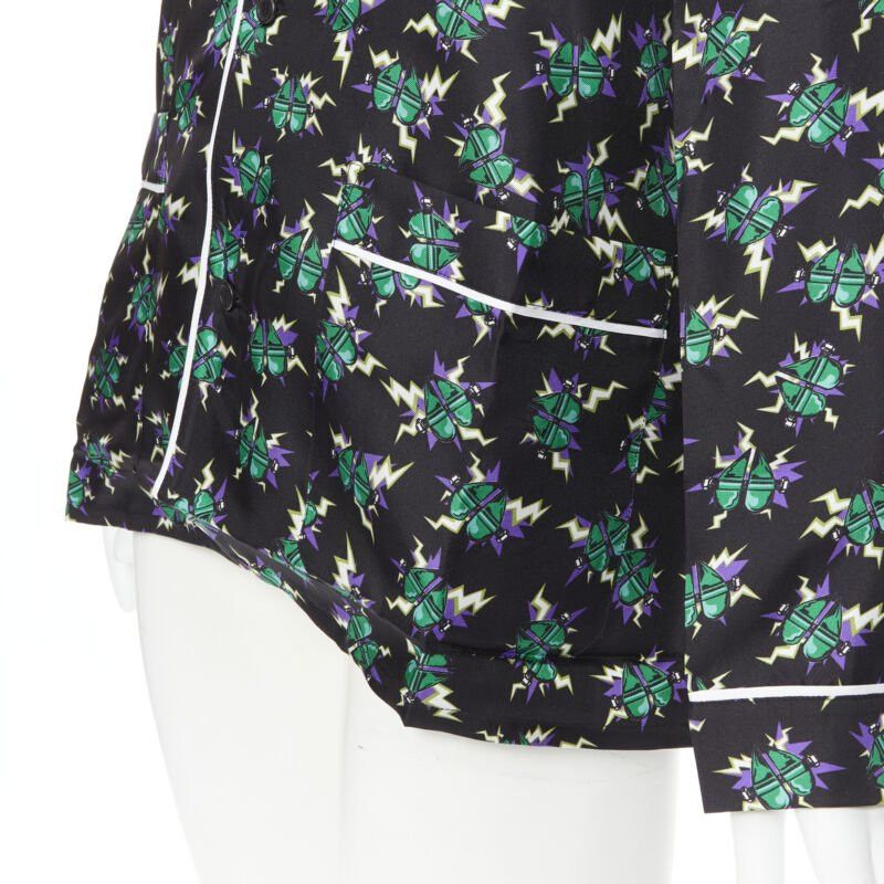 Prada new PRADA 2019 Frankenstein Micro Heart black print 100% silk pyjama shirt top S Size S / US 4 / IT 40 - 8 Thumbnail