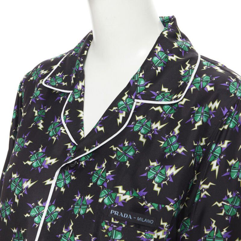 Prada new PRADA 2019 Frankenstein Micro Heart black print 100% silk pyjama shirt top S Size S / US 4 / IT 40 - 7 Thumbnail
