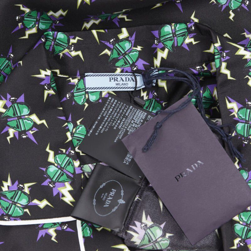Prada new PRADA 2019 Frankenstein Micro Heart black print 100% silk pyjama shirt top S Size S / US 4 / IT 40 - 9 Thumbnail