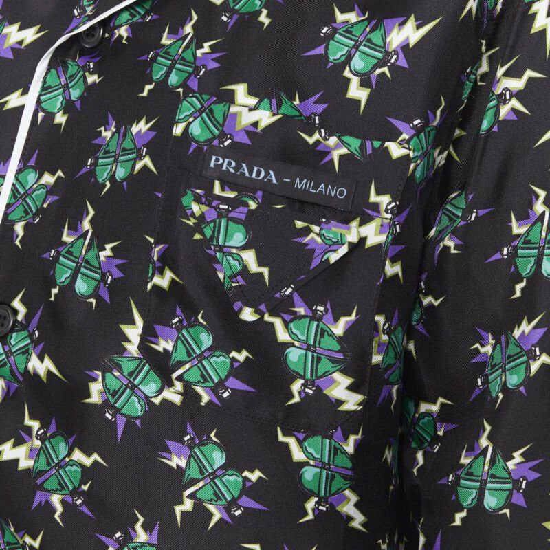 Prada new PRADA 2019 Frankenstein Micro Heart black print 100% silk pyjama shirt top S Size S / US 4 / IT 40 - 2 Thumbnail