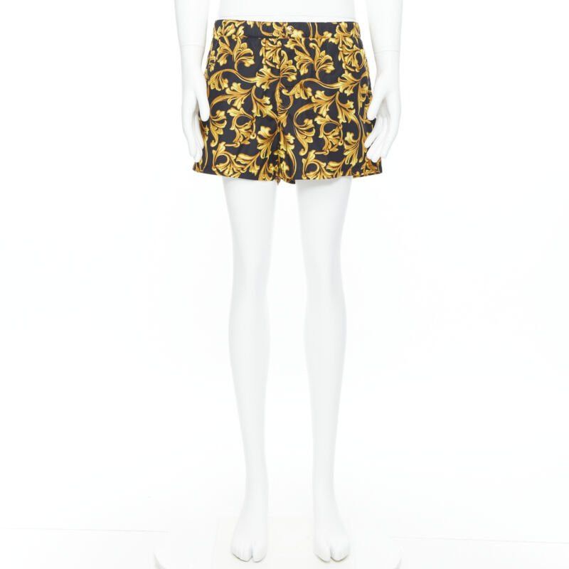 Versace VERSACE gold Medusa button black floral barocco summer swim shorts IT6 L Size US 34 / EU 50 - 3 Thumbnail