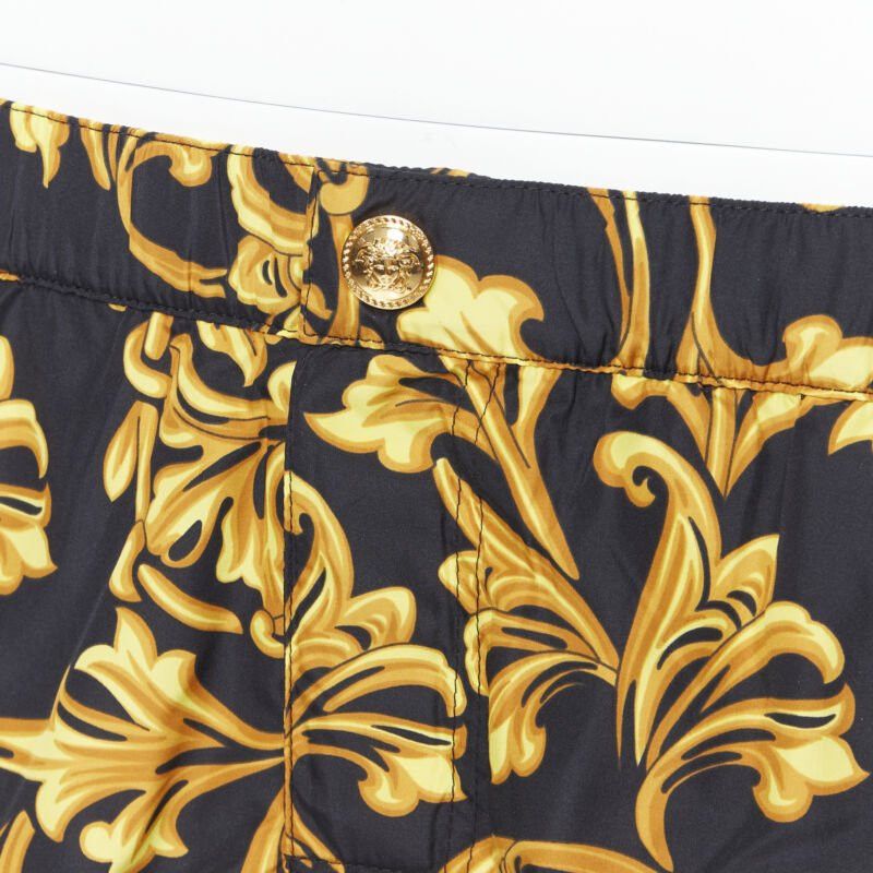 Versace VERSACE gold Medusa button black floral barocco summer swim shorts IT6 L Size US 34 / EU 50 - 2 Thumbnail
