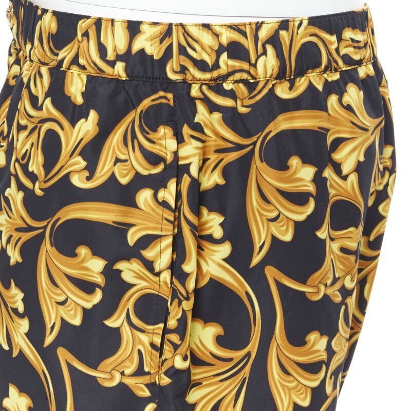 Versace VERSACE gold Medusa button black floral barocco summer swim shorts IT6 L Size US 34 / EU 50 - 8 Thumbnail