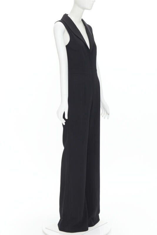 Brandon Maxwell new BRANDON MAXWELL black shawl collage plunge wide leg evening jumpsuit US2 XS Size 27" / US 4 / IT 40 - 3 Thumbnail