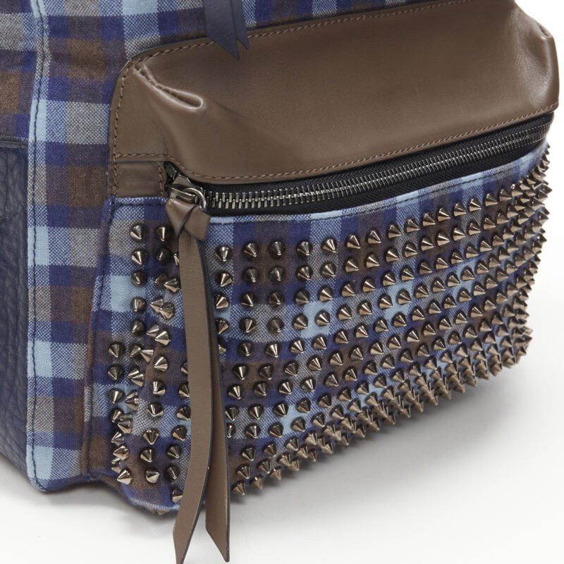 Christian Louboutin CHRISTIAN LOUBOUTIN Backloubi blue brown gingham check spike stud backpack bag Size ONE SIZE - 7 Thumbnail