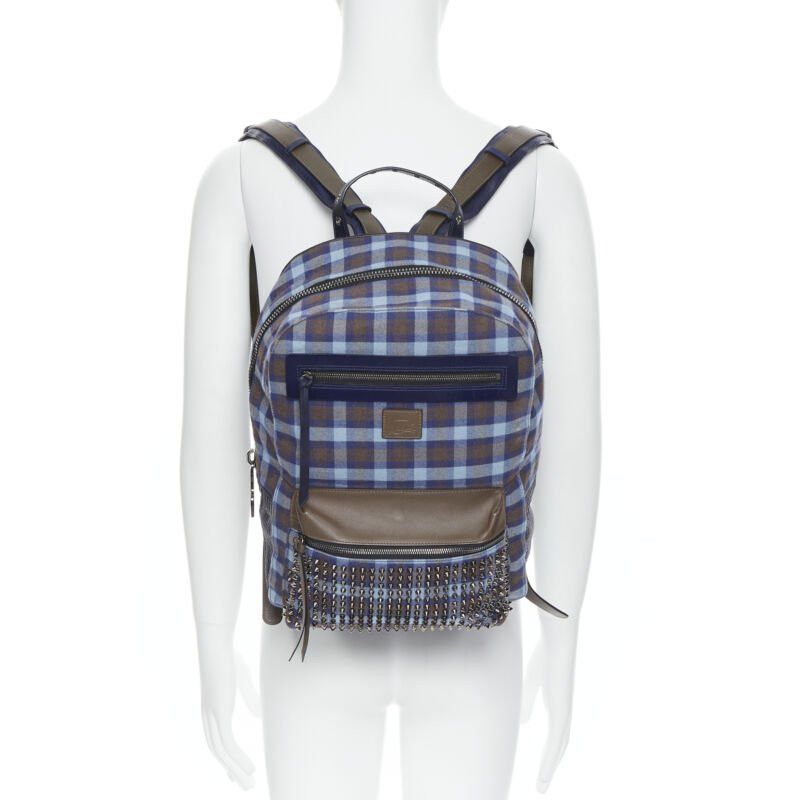Christian Louboutin CHRISTIAN LOUBOUTIN Backloubi blue brown gingham check spike stud backpack bag Size ONE SIZE - 2 Thumbnail