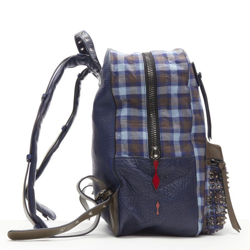 Christian Louboutin CHRISTIAN LOUBOUTIN Backloubi blue brown gingham check spike stud backpack bag Size ONE SIZE - 4 Thumbnail