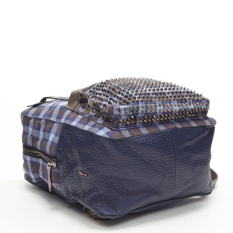 Christian Louboutin CHRISTIAN LOUBOUTIN Backloubi blue brown gingham check spike stud backpack bag Size ONE SIZE - 6 Thumbnail