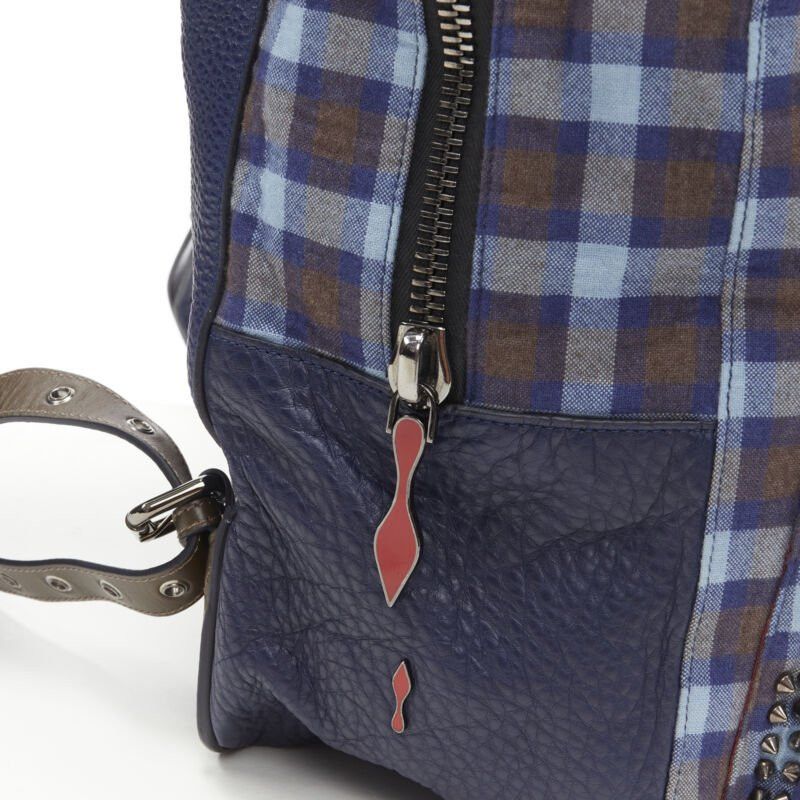 Christian Louboutin CHRISTIAN LOUBOUTIN Backloubi blue brown gingham check spike stud backpack bag Size ONE SIZE - 9 Thumbnail