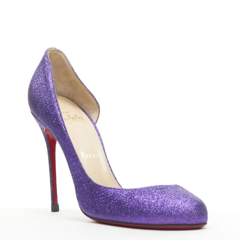 Christian Louboutin CHRISTIAN LOUBOUTIN Helmour purple glitter round toe half dorsay pump EU37.5 Size US 7.5 / IT 37.5 - 2 Thumbnail