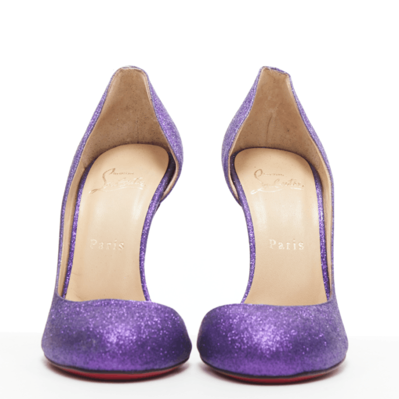 Christian Louboutin CHRISTIAN LOUBOUTIN Helmour purple glitter round toe half dorsay pump EU37.5 Size US 7.5 / IT 37.5 - 4 Thumbnail