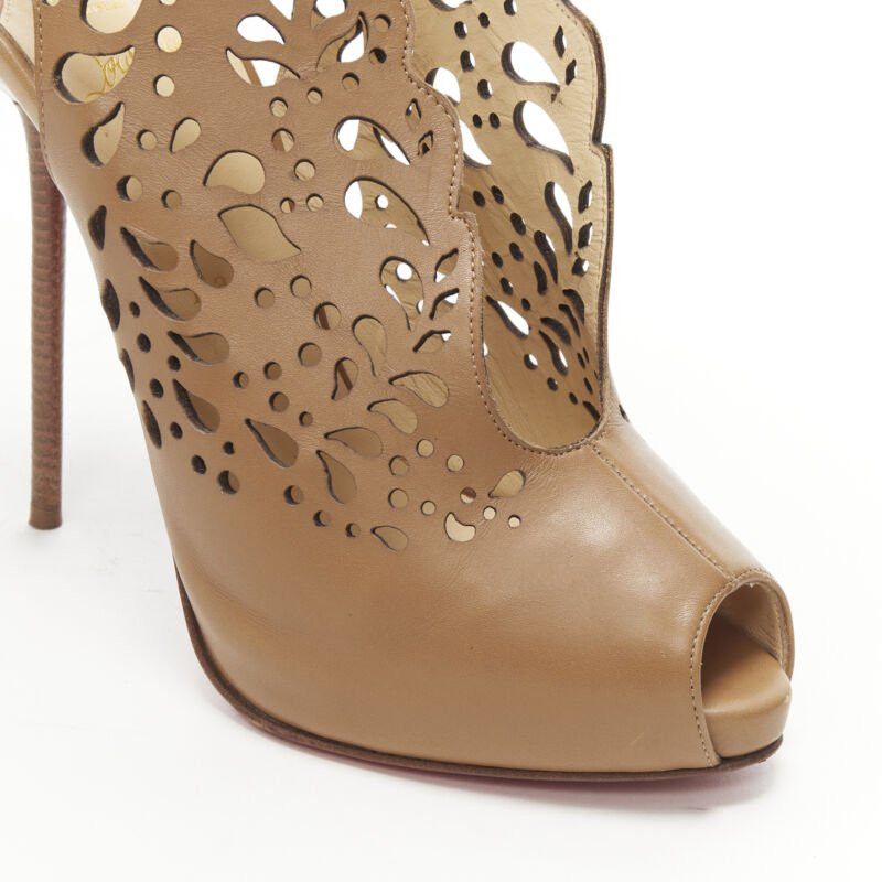 Christian Louboutin CHRISTIAN LOUBOUTIN Markesling 130 tan brown laser cut peep toe bootie EU39 Size US 9 / IT 39 - 8 Thumbnail