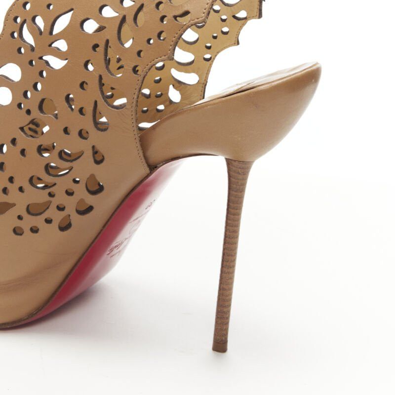 Christian Louboutin CHRISTIAN LOUBOUTIN Markesling 130 tan brown laser cut peep toe bootie EU39 Size US 9 / IT 39 - 10 Thumbnail